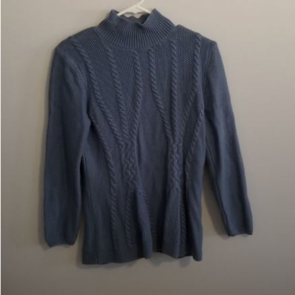 Cute comfy cable knit mock neck peplum hem sweater - Picture 3 of 4